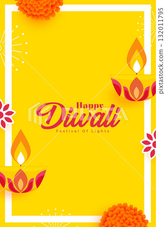 decorative happy diwali greeting yellow template 132011795