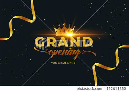 grand opening celebration background with golden crown and ribbon design grand opening celebration background with golden crown and ribbon design 132011860