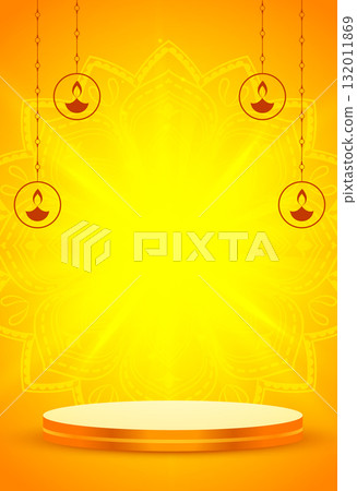 happy diwali 3d podium yellow template with empty space 132011869