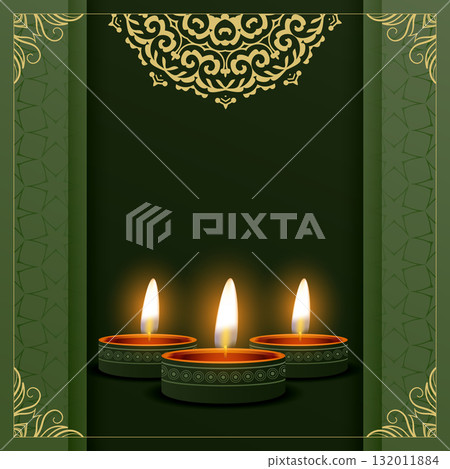 happy diwali festive green banner with glowing diya happy diwali festive green banner with glowing diya 132011884