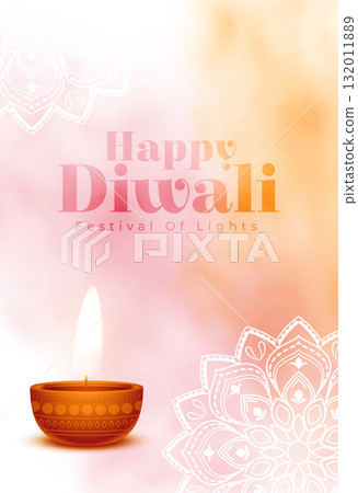 happy diwali festive template with rangoli decor 132011889