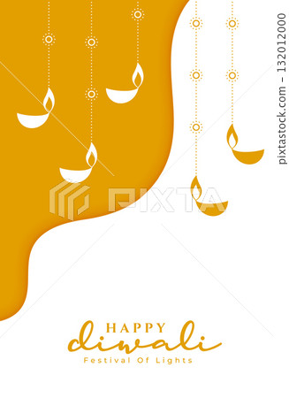 paper style happy diwali event template with hanging lamp 132012000