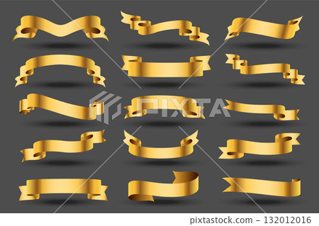 realistic and golden ribbon tape banner in set 132012016
