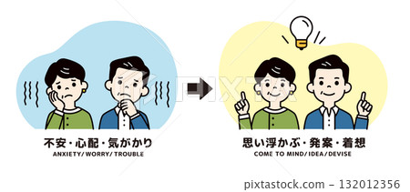 一對中年夫婦的焦慮和擔憂已經解決的簡單上身向量插圖_顏色 132012356