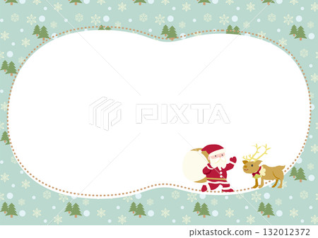 Fir tree and snow pattern frame: Santa Claus and reindeer Fir tree and snow pattern frame: Santa Claus and reindeer 132012372