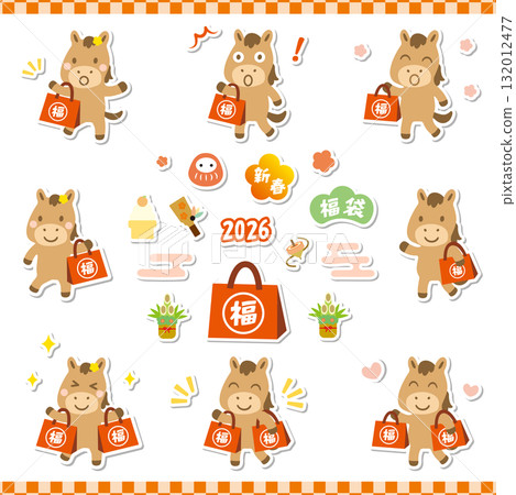 Year of the Horse Lucky Bag_New Year's Sale POP Illustration Set (Sticker Style) 132012477