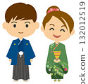 一名男子身穿羽織和袴，一名女子身穿振袖的插圖 132012519