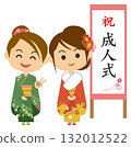一位穿著振袖和服的女性參加成年儀式的插圖 132012522
