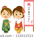 一位身穿振袖和服的女性參加 20 歲生日派對的插圖 132012523