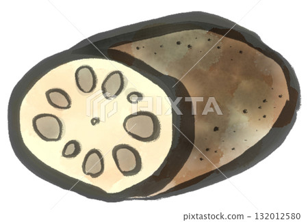 Lotus root ink painting style illustration Lotus root ink painting style illustration 132012580