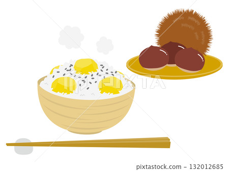 碗裝栗子飯和籃子裝栗子的插圖 碗裝栗子飯和籃子裝栗子的插圖 132012685
