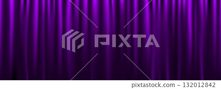 Royal purple velvet curtain background. Closed curtains backdrop for theater stage or cinema, circus. Fabric drapery wallpaper for award, show, performance. Vector textile room scene banner concept Royal purple velvet curtain background. Closed curtains backdrop for theater stage or cinema, circus. Fabric drapery wallpaper for award, show, performance. Vector textile room scene banner concept 132012842