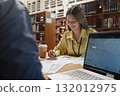 Business colleagues pointing at business document during discussion at meeting. Business people meeting explaining the financial graph data and marketing plan.Teamwork process. 132012975