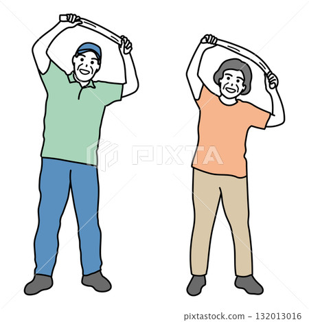 Illustration of elderly men and women doing towel exercises Illustration of elderly men and women doing towel exercises 132013016