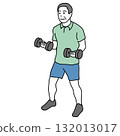 一位老人用啞鈴進行肌肉訓練的插圖 132013017