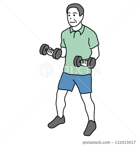 Illustration of a senior man doing muscle training with dumbbells Illustration of a senior man doing muscle training with dumbbells 132013017