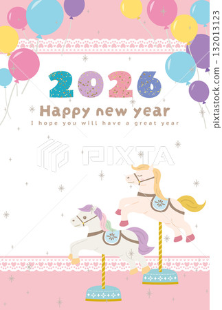 2026年少女白馬新年賀卡模板 132013123
