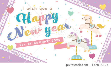 2026 Year of the Horse: Girly Hakuba New Year's card material (16:9 size) 132013124