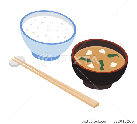 米飯和味噌湯插圖向量 132013209