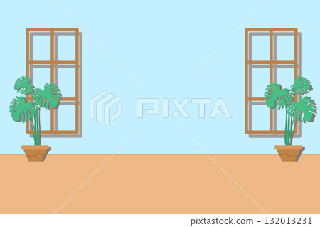 Minimalist Indoor Background, Light Blue Wall, Window Frames, and Monstera Plants Minimalist Indoor Background, Light Blue Wall, Window Frames, and Monstera Plants 132013231