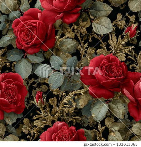 Dark Moody Seamless Floral Pattern with Deep Red Roses Dark Moody Seamless Floral Pattern with Deep Red Roses 132013363