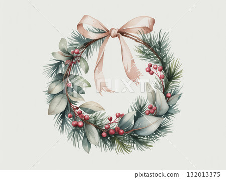 聖誕花圈水彩插畫生成式人工智慧 132013375