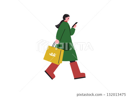 A woman enjoying shopping in winter A woman enjoying shopping in winter 132013475