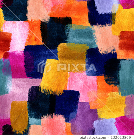 Vibrant Watercolor Strokes Seamless Pattern with Artistic Paper Texture 132013869