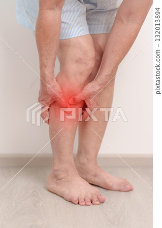 Elderly woman having Calf pain for concepts of Calf Muscle Strain, muscle pull, Leg Cramp, Sprain, aches, Varicose Veins, Deep Vein, world Thrombosis day, Senior Health care and medical treatment Elderly woman having Calf pain for concepts of Calf Muscle Strain, muscle pull, Leg Cramp, Sprain, aches, Varicose Veins, Deep Vein, world Thrombosis day, Senior Health care and medical treatment 132013894