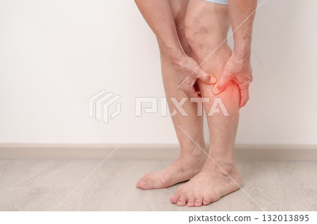 Elderly woman having Calf pain for concepts of Calf Muscle Strain, muscle pull, Leg Cramp, Sprain, aches, Varicose Veins, Deep Vein, world Thrombosis day, Senior Health care and medical treatment Elderly woman having Calf pain for concepts of Calf Muscle Strain, muscle pull, Leg Cramp, Sprain, aches, Varicose Veins, Deep Vein, world Thrombosis day, Senior Health care and medical treatment 132013895