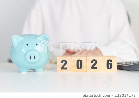 Happy New Year 2026 with piggy bank. Resolution, Goals, Plan, Action, Money Saving, Retirement fund, Pension, Investment and Financial concepts Happy New Year 2026 with piggy bank. Resolution, Goals, Plan, Action, Money Saving, Retirement fund, Pension, Investment and Financial concepts 132014172