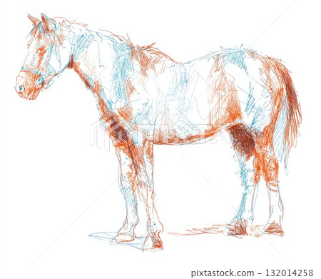 Colorful sketch illustration of a horse standing gracefully in a dynamic pose showcasing its features 132014258