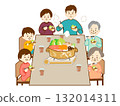 Three generations of family enjoying hotpot 132014311