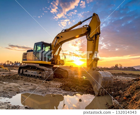 An excavator working on a new construction site 132014343