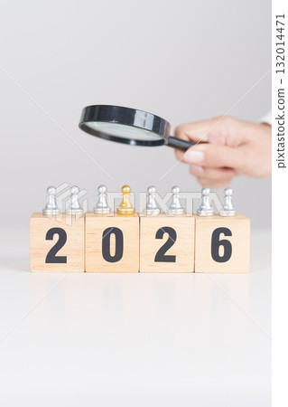 2025 end year to Happy New Year 2026 with magnifying glass and people. hiring, employee, recruitment, job, SEO and jobless, Human resource management, Recruitment, leadership and toxic people 132014471