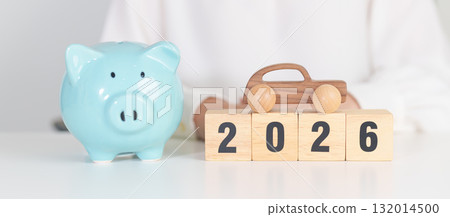 Happy New Year 2026 with car model and Coins Money stack for deposit and Automobile Tax. Money Saving, Car Insurance, Financial, vehicle Repair and Maintenance and New Year concept Happy New Year 2026 with car model and Coins Money stack for deposit and Automobile Tax. Money Saving, Car Insurance, Financial, vehicle Repair and Maintenance and New Year concept 132014500