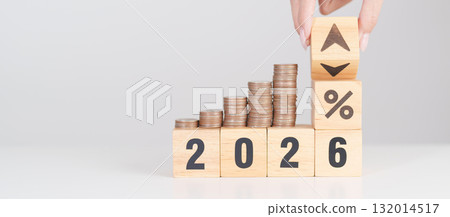 2026 New year with percentage change to UP and Down arrow with coin stack. Interest rate, GDP, stocks market, financial, deflation and Inflation, mortgage, debt, Loan and Economic Recession 2026 New year with percentage change to UP and Down arrow with coin stack. Interest rate, GDP, stocks market, financial, deflation and Inflation, mortgage, debt, Loan and Economic Recession 132014517