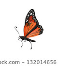 Monarch butterfly or Danaus plexippus. Isolated watercolor illustration for graphic design. Sticker, part of image. Clipart. 132014656