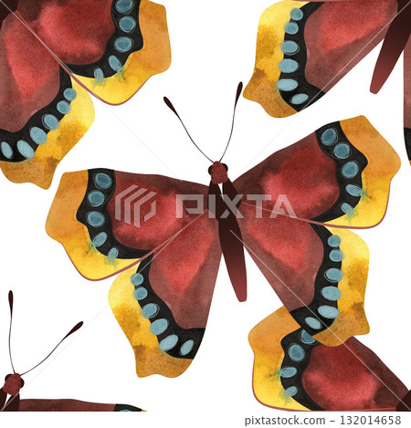 Butterfly. Morning cloak or Nymphalis antiopa. Seamless watercolor pattern for printing on fabric, textiles, wrapping paper, bags, notebooks and notepads. Fashion print ss 2026 132014658