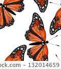 Monarch butterfly or Danaus plexippus. Seamless watercolor pattern for printing on fabric, textiles, wrapping paper, bags, notebooks and notepads. Fashion ss26 132014659