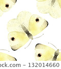 Cabbage White Butterfly or Pieris Rapae. Seamless watercolor pattern for printing on fabric, textiles, wrapping paper, bags, notebooks and notepads. 132014660