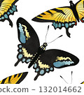 Butterfly. Black swallowtail, Eastern tiger swallowtail. Seamless watercolor pattern for printing on fabric, textiles, wrapping paper, bags, notebooks and notepads. 132014662