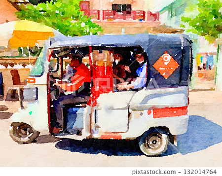 柬埔寨金邊的微笑嘟嘟三輪車 | 自由與和平的水彩插畫 柬埔寨金邊的微笑嘟嘟三輪車 | 自由與和平的水彩插畫 132014764