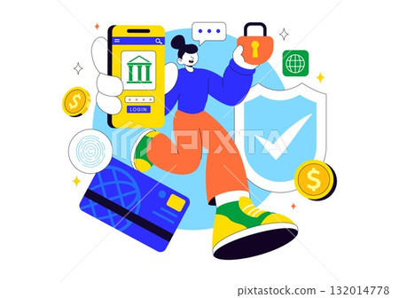 Digital Banking Security Vector Illustration Featuring Secure Payment System for Online Transactions, Investment and Financial Assets Safely Digital Banking Security Vector Illustration Featuring Secure Payment System for Online Transactions, Investment and Financial Assets Safely 132014778