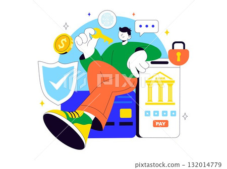 Digital Banking Security Vector Illustration Featuring Secure Payment System for Online Transactions, Investment and Financial Assets Safely Digital Banking Security Vector Illustration Featuring Secure Payment System for Online Transactions, Investment and Financial Assets Safely 132014779