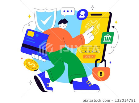 Digital Banking Security Vector Illustration Featuring Secure Payment System for Online Transactions, Investment and Financial Assets Safely Digital Banking Security Vector Illustration Featuring Secure Payment System for Online Transactions, Investment and Financial Assets Safely 132014781