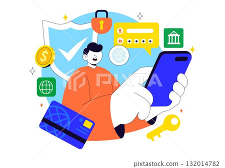 Digital Banking Security Vector Illustration Featuring Secure Payment System for Online Transactions, Investment and Financial Assets Safely Digital Banking Security Vector Illustration Featuring Secure Payment System for Online Transactions, Investment and Financial Assets Safely 132014782
