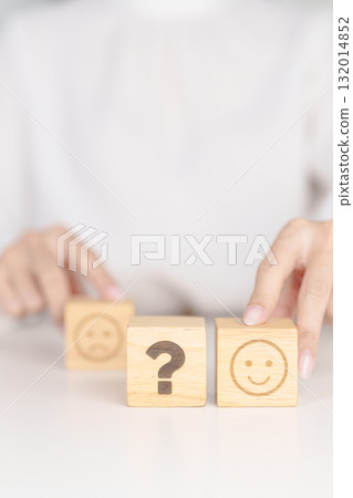 Good Emotion face with Question block, Mental health Assessment, Psychology, Health Wellness, Feedback, Customer Review, Experience, Satisfaction Survey, Opinion, Evaluation and World Mental Health 132014852