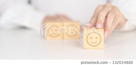 Woman show Emotion face block, Mental health Assessment, Psychology, Health Wellness, Feedback, Customer Review, Experience, Satisfaction Survey, Opinion, Evaluation and World Mental Health day 132014888