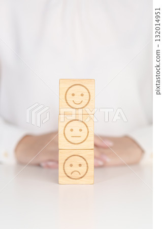 Woman show Emotion face block, Mental health Assessment, Psychology, Health Wellness, Feedback, Customer Review, Experience, Satisfaction Survey, Opinion, Evaluation and World Mental Health day 132014951